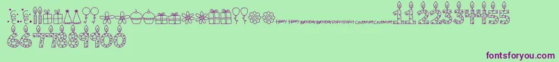 Fonte MTFBirthdayBashDoodles – fontes roxas em um fundo verde