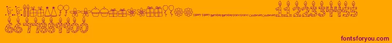 MTFBirthdayBashDoodles-Schriftart – Violette Schriften auf orangefarbenem Hintergrund