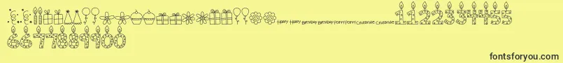 MTFBirthdayBashDoodles-Schriftart – Schwarze Schriften auf gelbem Hintergrund