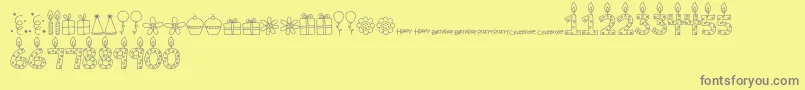 Fonte MTFBirthdayBashDoodles – fontes cinzas em um fundo amarelo