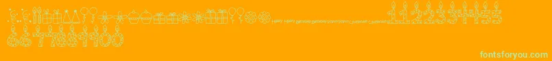 MTFBirthdayBashDoodles-Schriftart – Grüne Schriften auf orangefarbenem Hintergrund