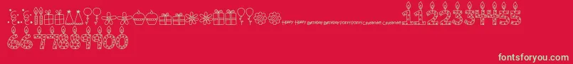 MTFBirthdayBashDoodles-Schriftart – Grüne Schriften auf rotem Hintergrund