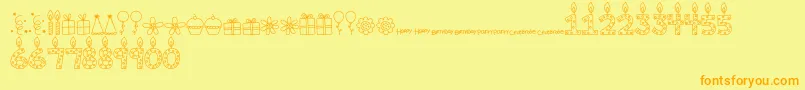 MTFBirthdayBashDoodles-Schriftart – Orangefarbene Schriften auf gelbem Hintergrund