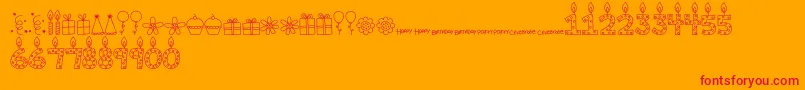 MTFBirthdayBashDoodles-Schriftart – Rote Schriften auf orangefarbenem Hintergrund