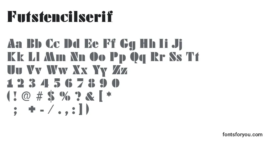 Futstencilserif-fontti – aakkoset, numerot, erikoismerkit