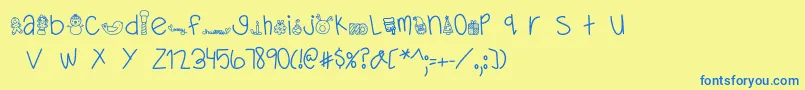 フォントMTFDearSanta – 青い文字が黄色の背景にあります。