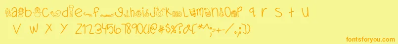 フォントMTFDearSanta – オレンジの文字が黄色の背景にあります。
