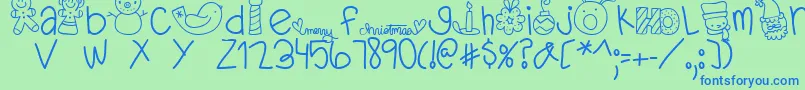 MTFDearSanta-Schriftart – Blaue Schriften auf grünem Hintergrund