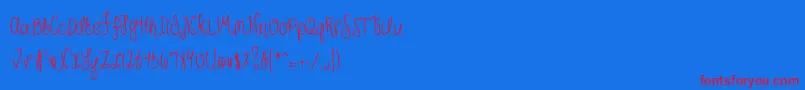 MTFHunnie-Schriftart – Rote Schriften auf blauem Hintergrund