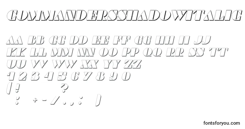 Schriftart CommandersShadowItalic – Alphabet, Zahlen, spezielle Symbole