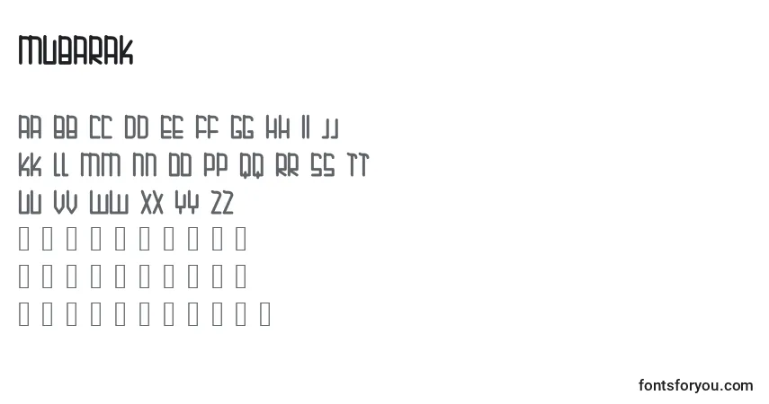 A fonte MUBARAK – alfabeto, números, caracteres especiais