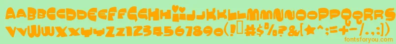 フォントmuchomacho – オレンジの文字が緑の背景にあります。