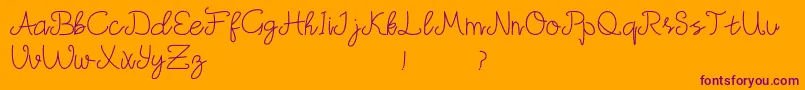 Mudica Demo-Schriftart – Violette Schriften auf orangefarbenem Hintergrund