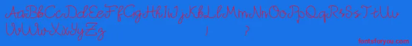 Mudica Demo-Schriftart – Rote Schriften auf blauem Hintergrund