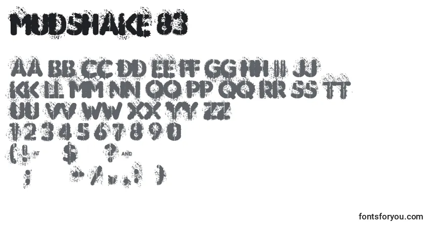 Schriftart MUDSHAKE 83 – Alphabet, Zahlen, spezielle Symbole