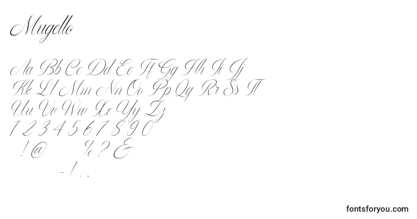 Schriftart Mugello – Alphabet, Zahlen, spezielle Symbole