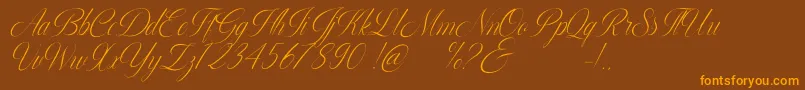 Mugello-Schriftart – Orangefarbene Schriften auf braunem Hintergrund