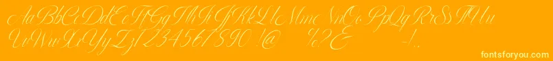 Mugello-Schriftart – Gelbe Schriften auf orangefarbenem Hintergrund