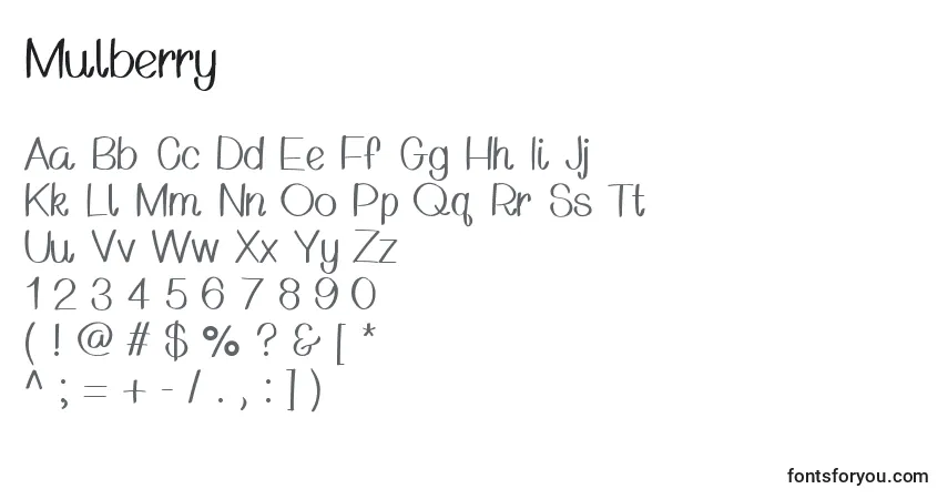 Schriftart Mulberry – Alphabet, Zahlen, spezielle Symbole