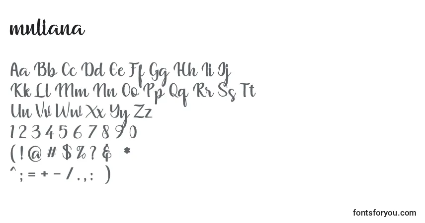 Fuente Muliana - alfabeto, números, caracteres especiales