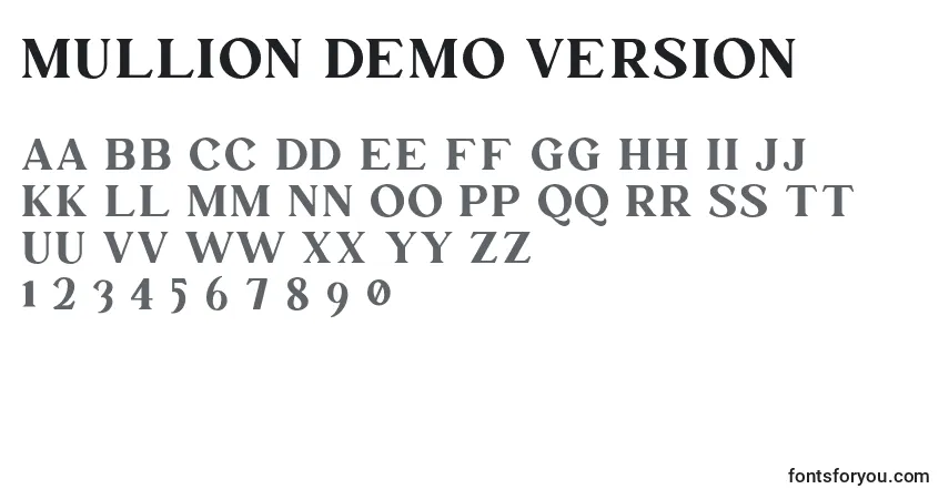 Czcionka Mullion Demo Version – alfabet, cyfry, specjalne znaki