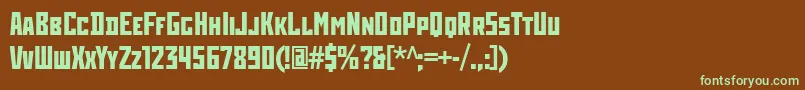 フォントRodchenkoCondensedBold – 緑色の文字が茶色の背景にあります。