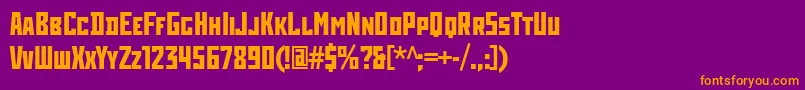 RodchenkoCondensedBold-fontti – oranssit fontit violetilla taustalla