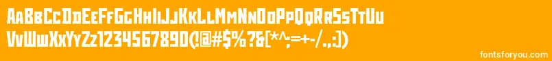 RodchenkoCondensedBold-fontti – valkoiset fontit oranssilla taustalla