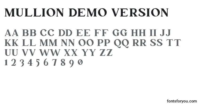 A fonte Mullion Demo Version (135100) – alfabeto, números, caracteres especiais