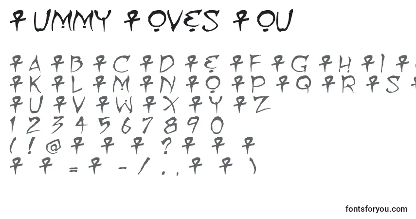 Schriftart Mummy Loves You – Alphabet, Zahlen, spezielle Symbole