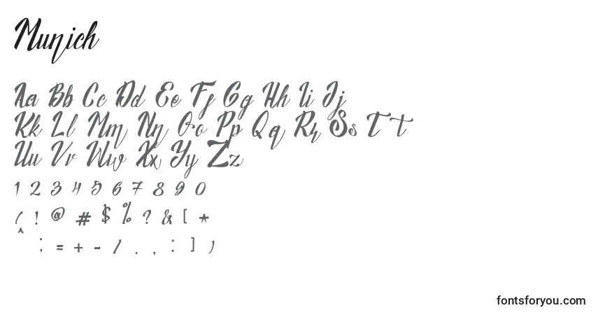 A fonte Munich (135105) – alfabeto, números, caracteres especiais