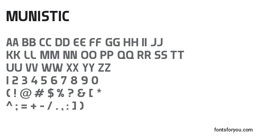 Czcionka Munistic – alfabet, cyfry, specjalne znaki
