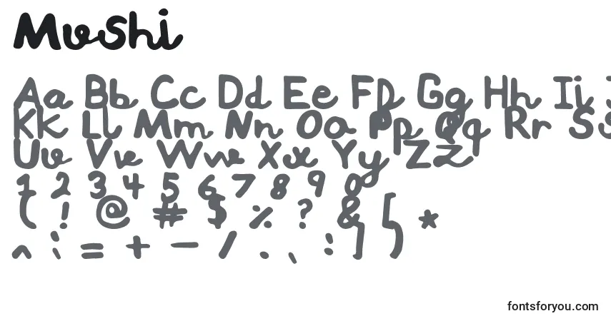 Schriftart Mushi – Alphabet, Zahlen, spezielle Symbole