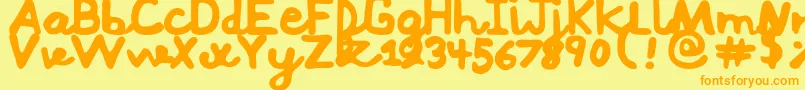 Mushiフォントについての詳細 フォントMushi – オレンジの文字が黄色の背景にあります。