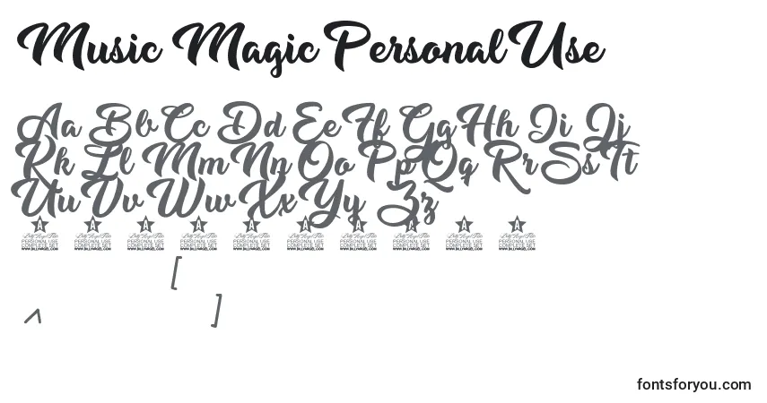 Czcionka Music Magic Personal Use – alfabet, cyfry, specjalne znaki
