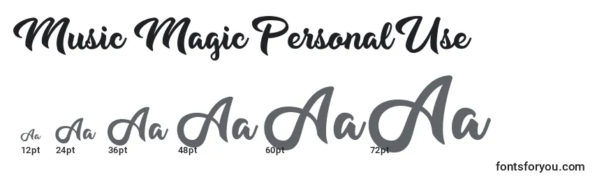 Размеры шрифта Music Magic Personal Use