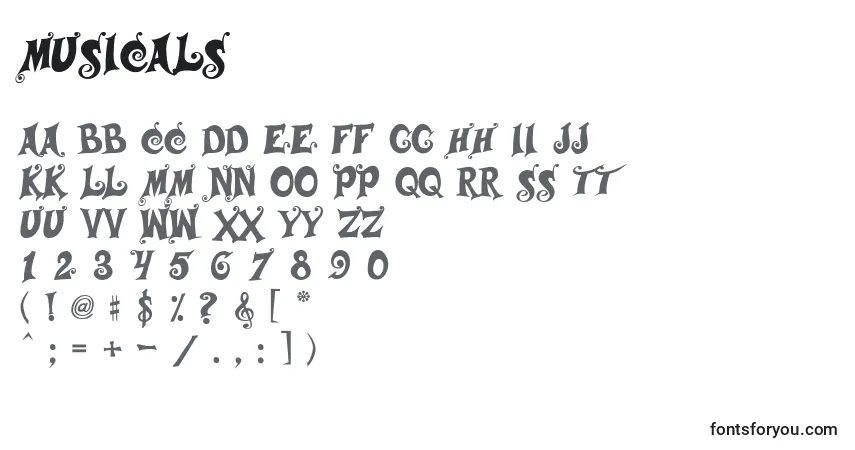 A fonte Musicals (135114) – alfabeto, números, caracteres especiais