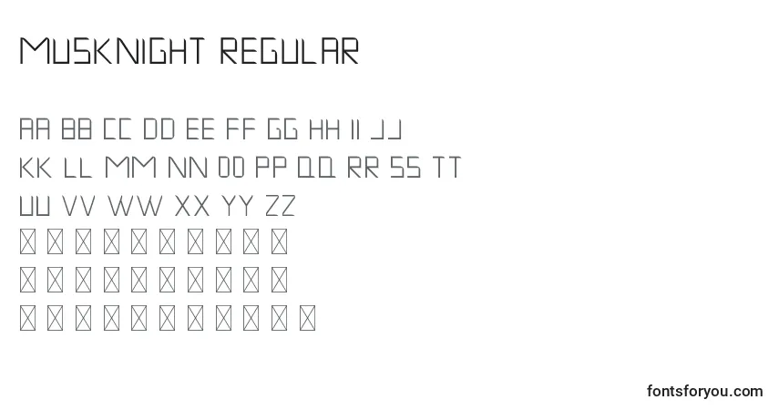 Шрифт MuskNight Regular – алфавит, цифры, специальные символы