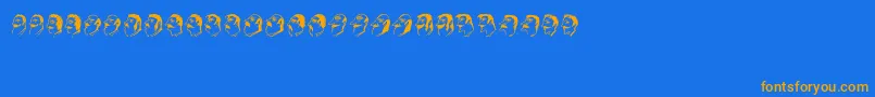 Mustachos-Schriftart – Orangefarbene Schriften auf blauem Hintergrund