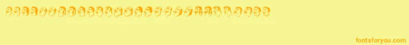 フォントMustachos – オレンジの文字が黄色の背景にあります。
