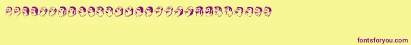 Mustachos-Schriftart – Violette Schriften auf gelbem Hintergrund