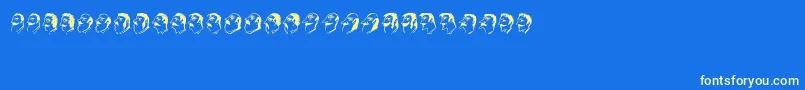 Mustachos-Schriftart – Gelbe Schriften auf blauem Hintergrund