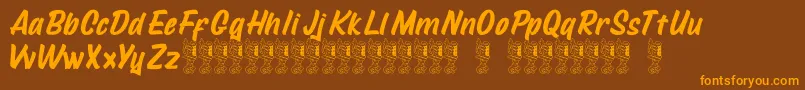 Mustank-Schriftart – Orangefarbene Schriften auf braunem Hintergrund