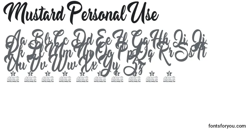 Schriftart Mustard Personal Use – Alphabet, Zahlen, spezielle Symbole