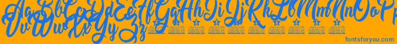 Mustard Personal Use-Schriftart – Blaue Schriften auf orangefarbenem Hintergrund