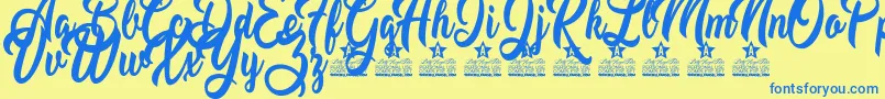 フォントMustard Personal Use – 青い文字が黄色の背景にあります。