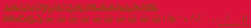 Saiba mais sobre a fonte Mustardy PersonalUseOnly Fonte Mustardy PersonalUseOnly – fontes marrons em um fundo vermelho