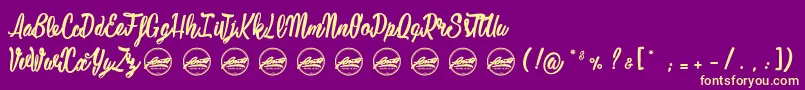 Saiba mais sobre a fonte Mustardy PersonalUseOnly Fonte Mustardy PersonalUseOnly – fontes amarelas em um fundo roxo