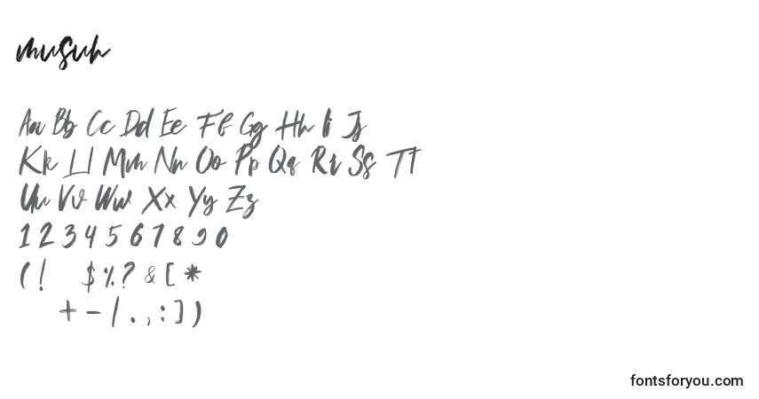 Schriftart Musuh – Alphabet, Zahlen, spezielle Symbole