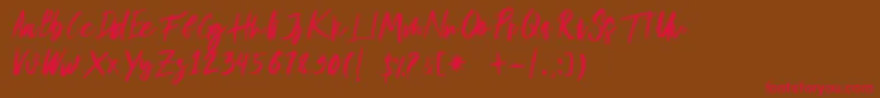 フォントmusuh – 赤い文字が茶色の背景にあります。